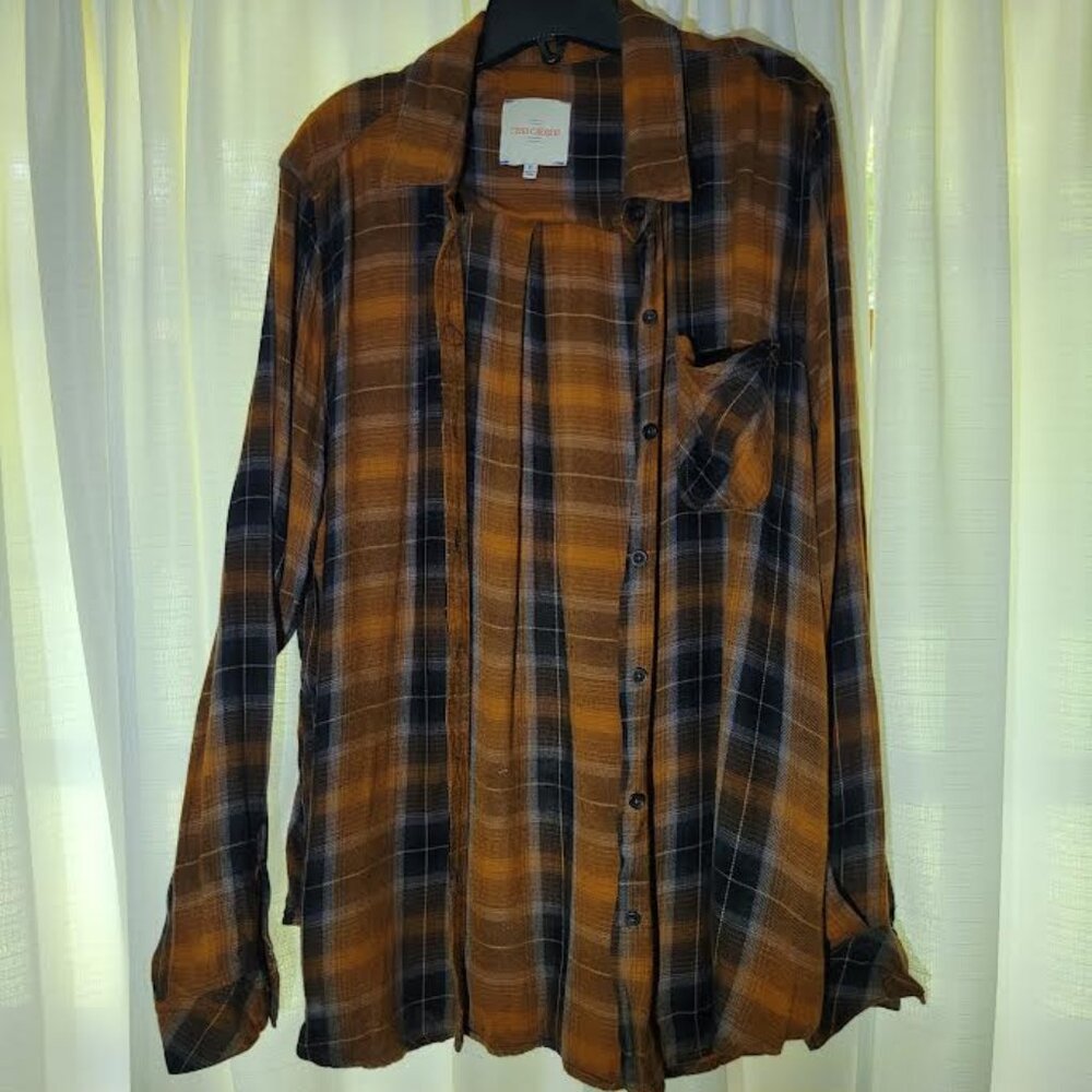 Orange and Brown Plaid Flannel, Casa Cabana Shirt, XL